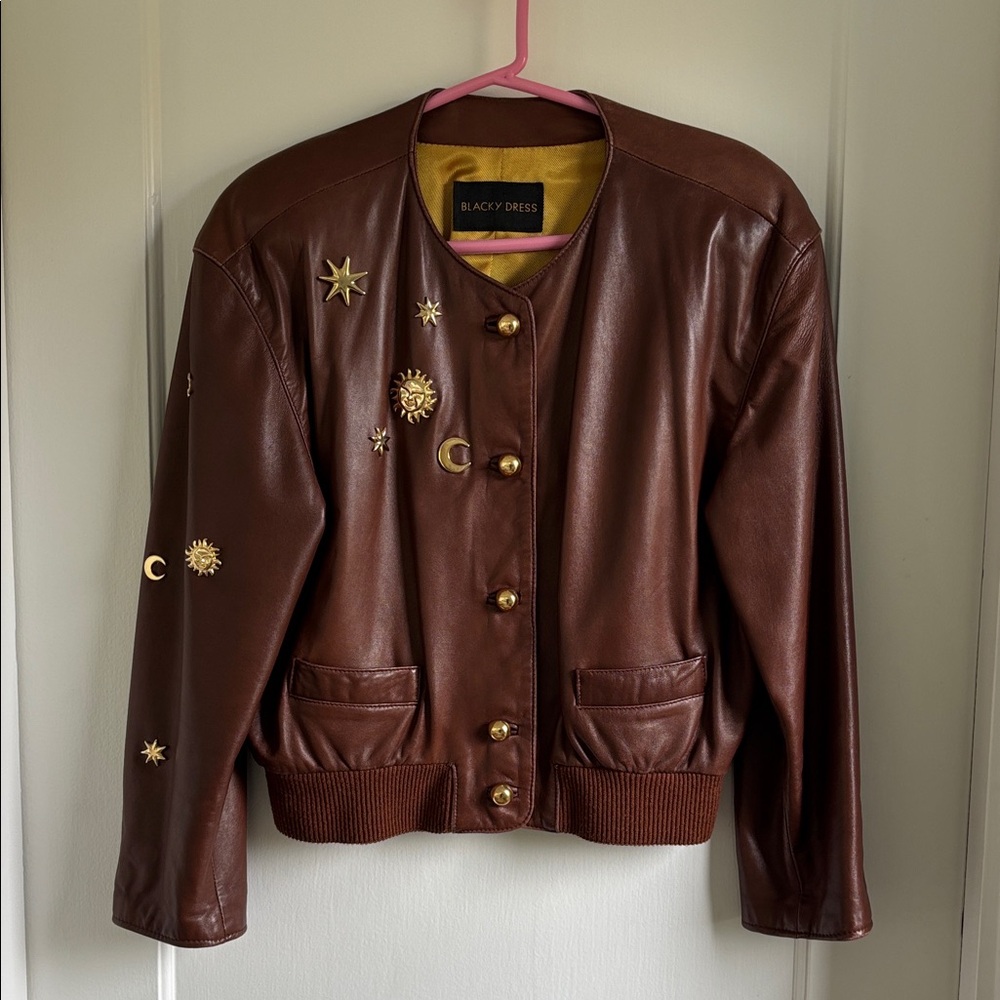 Brown Leather Jacket with Gold Accents